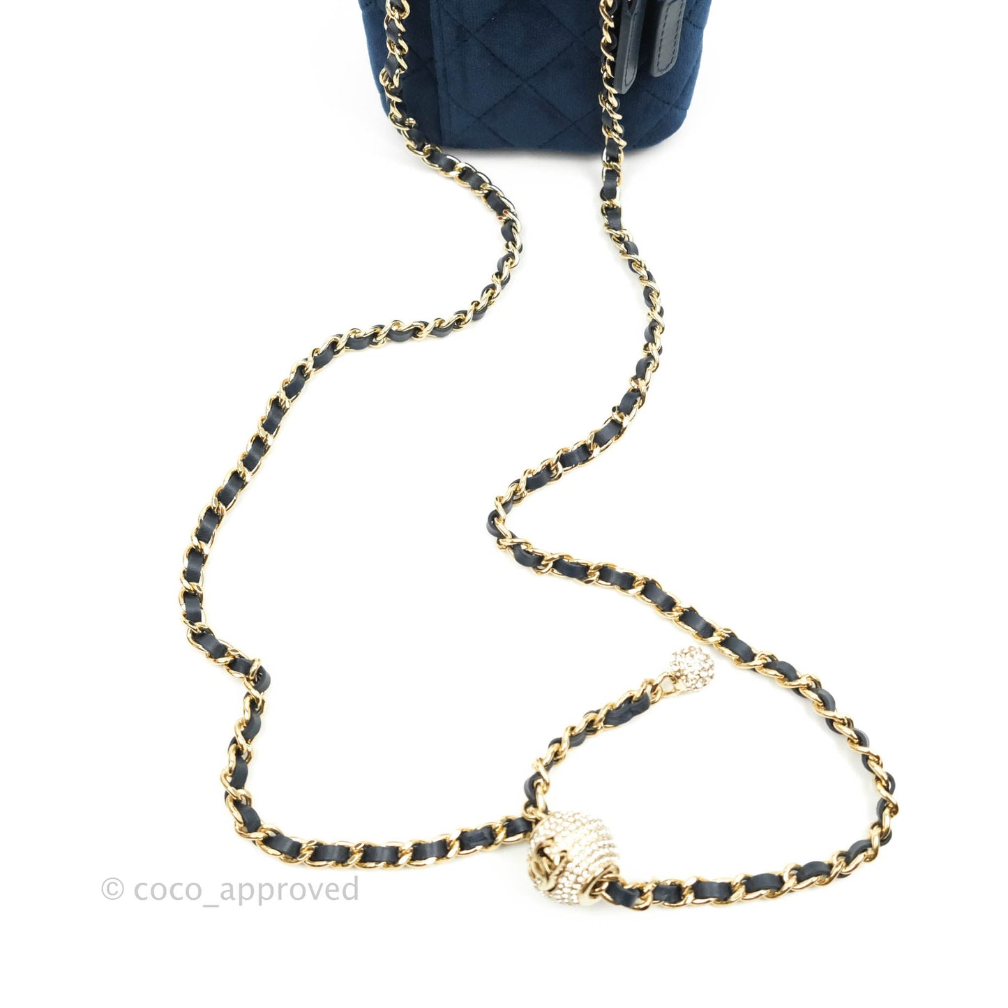 Chanel Classic Mini Crystal Pearl Crush Vanity With Chain Navy Velvet Gold Hardware