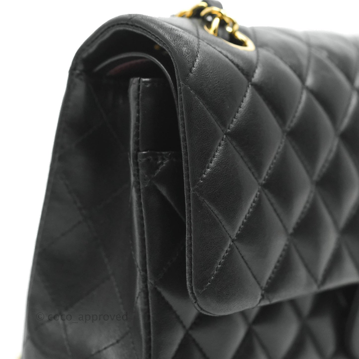 Chanel Classic M/L Medium Double Flap Black Lambskin Gold Hardware
