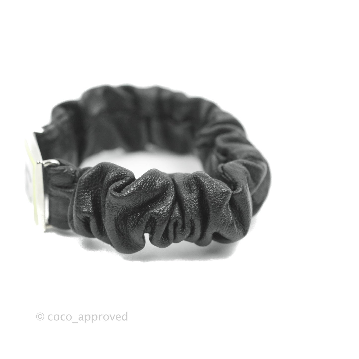 Chanel CC Black Leather Hair Accessory Silver Hardware 21B