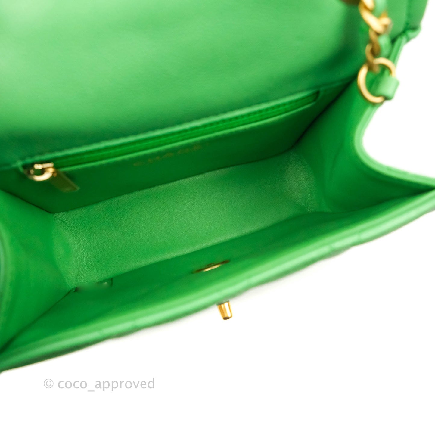 Chanel Mini Square Sweet Quilted Flap Green Caviar Aged Gold Hardware 21P