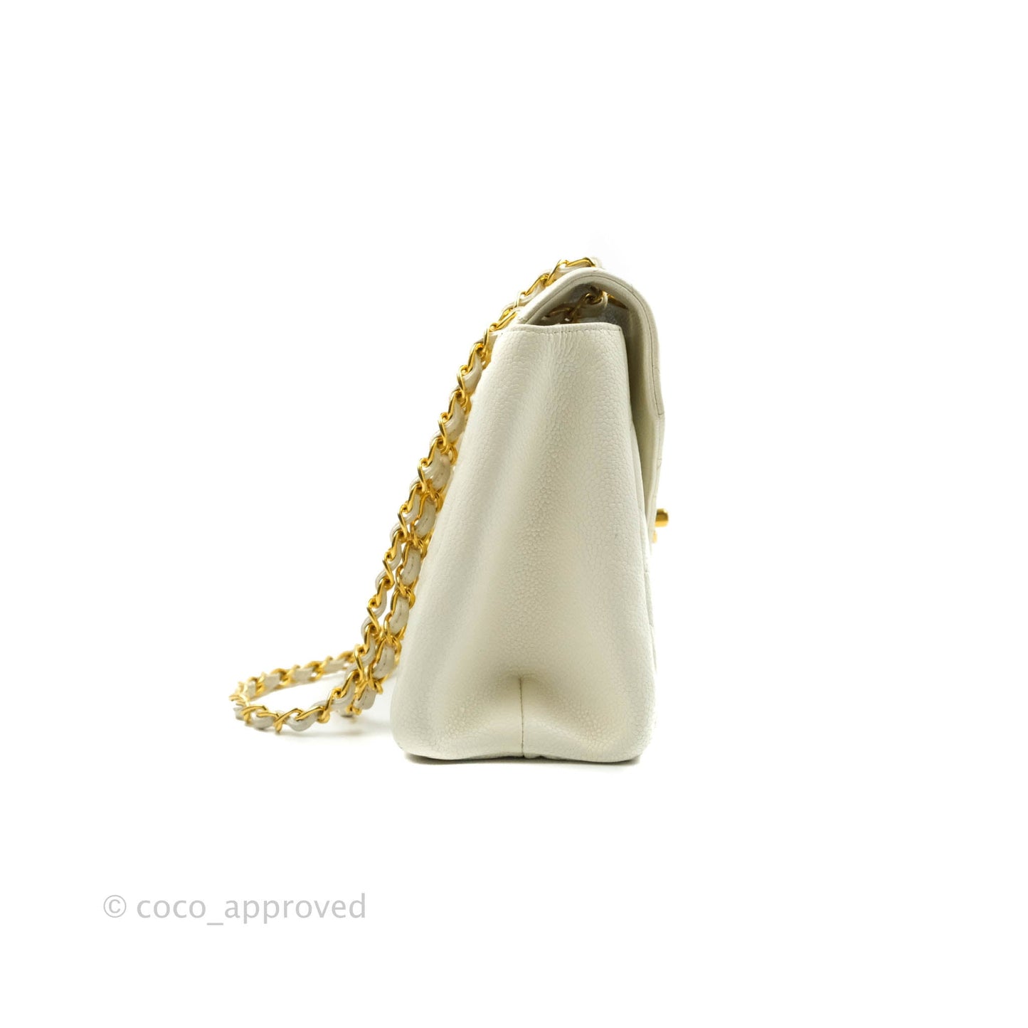 Chanel Vintage Quilted Flap Bag White Caviar 24K Gold Hardware