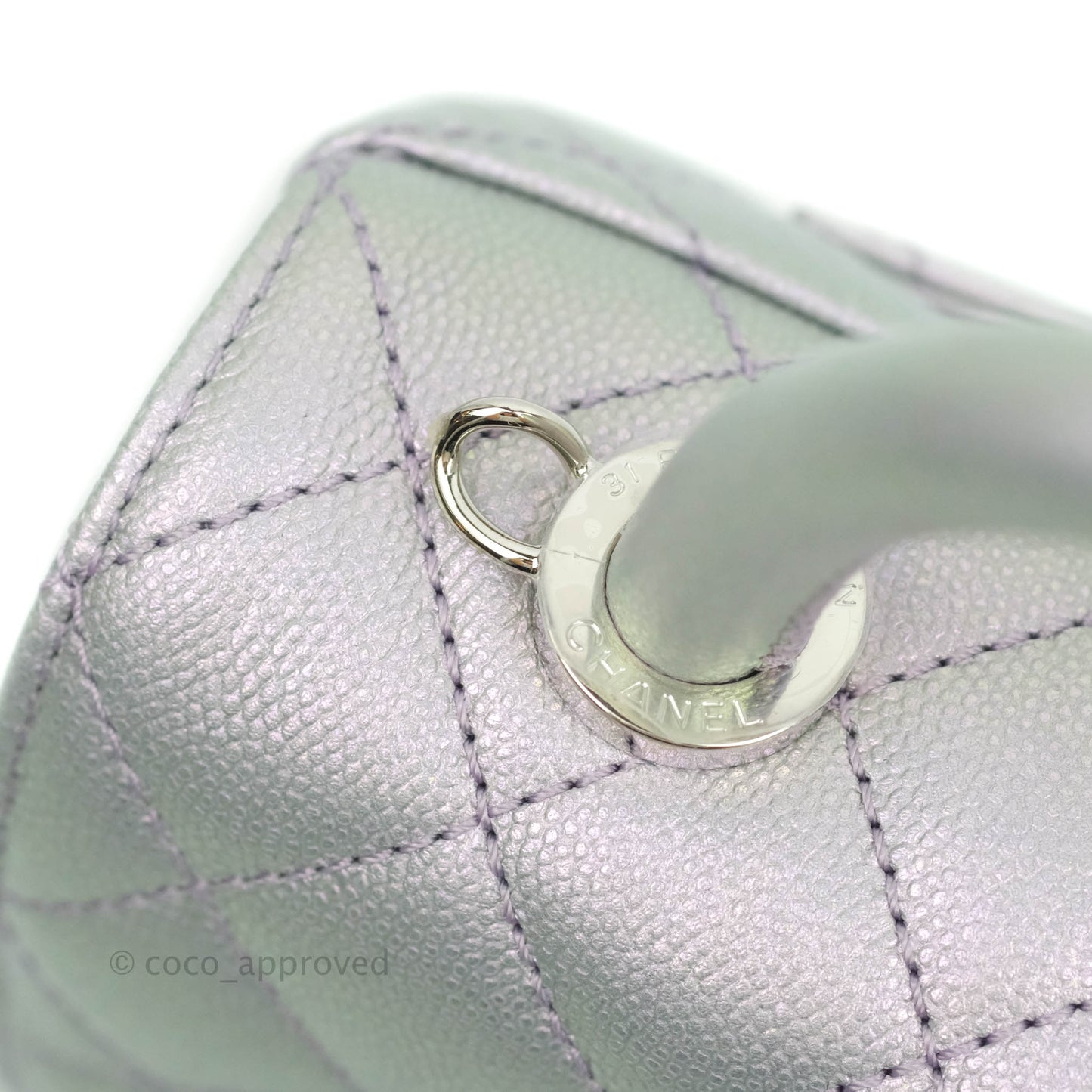 Chanel Extra Mini Coco Handle Quilted Iridescent Lilac Caviar Rainbow Hardware