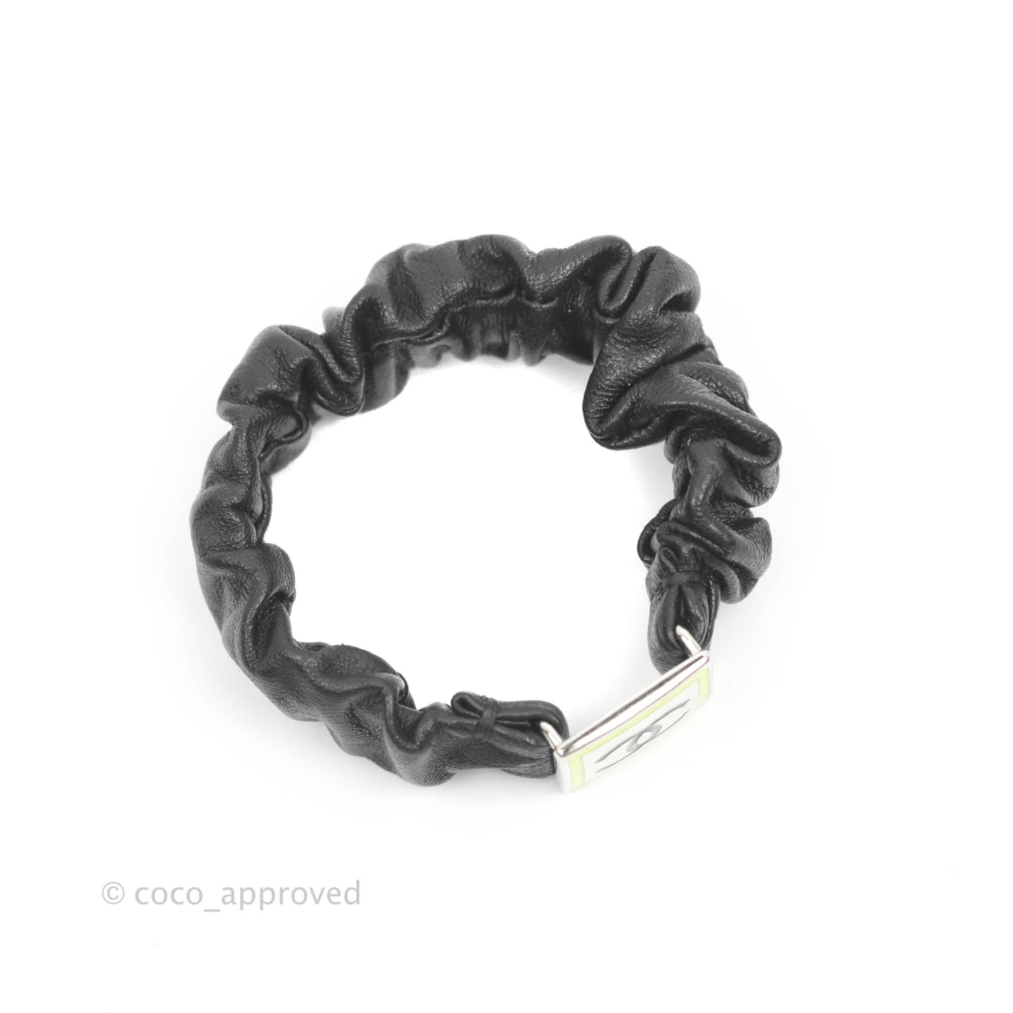 Chanel CC Black Leather Hair Accessory Silver Hardware 21B
