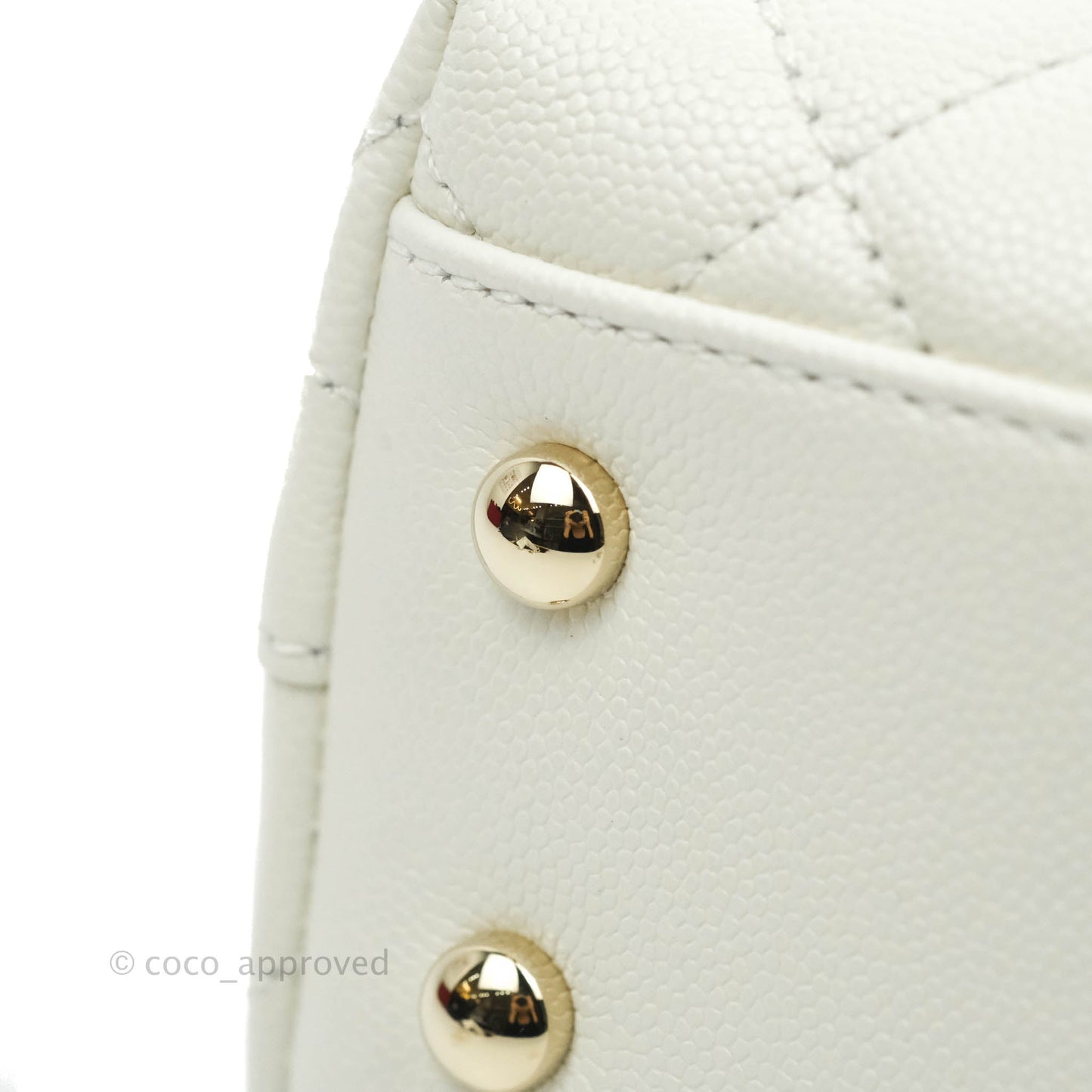 Chanel Small (Mini) Quilted Coco Handle White Caviar Gold Hardware