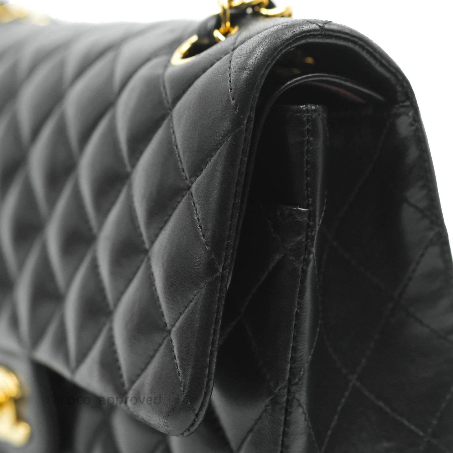 Chanel Classic M/L Medium Double Flap Black Lambskin Gold Hardware
