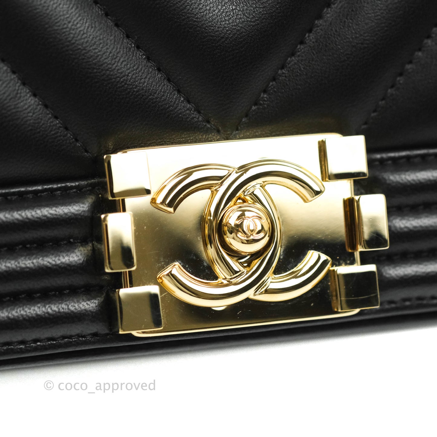 Chanel Medium Chevron Boy Black Lambskin Gold Hardware