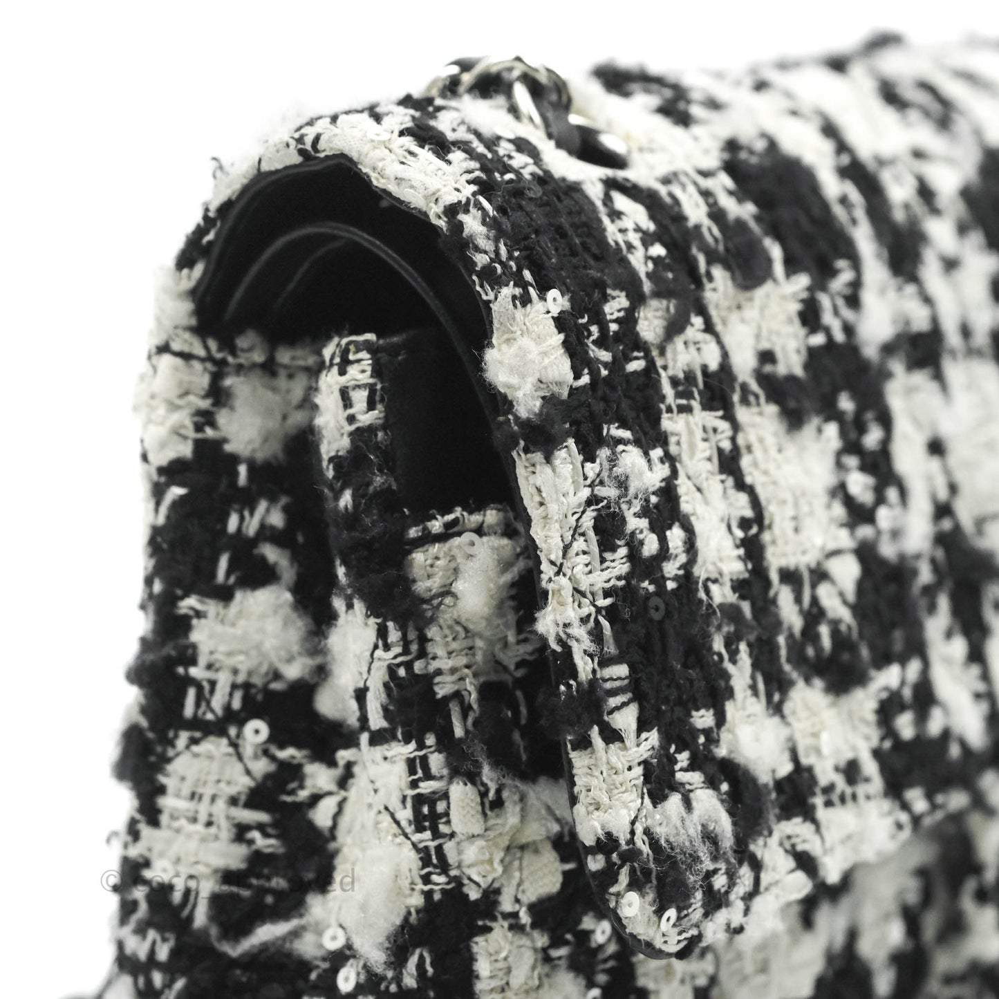 Chanel Quilted M/L Medium Double Flap Black White Tweed Silver Hardware