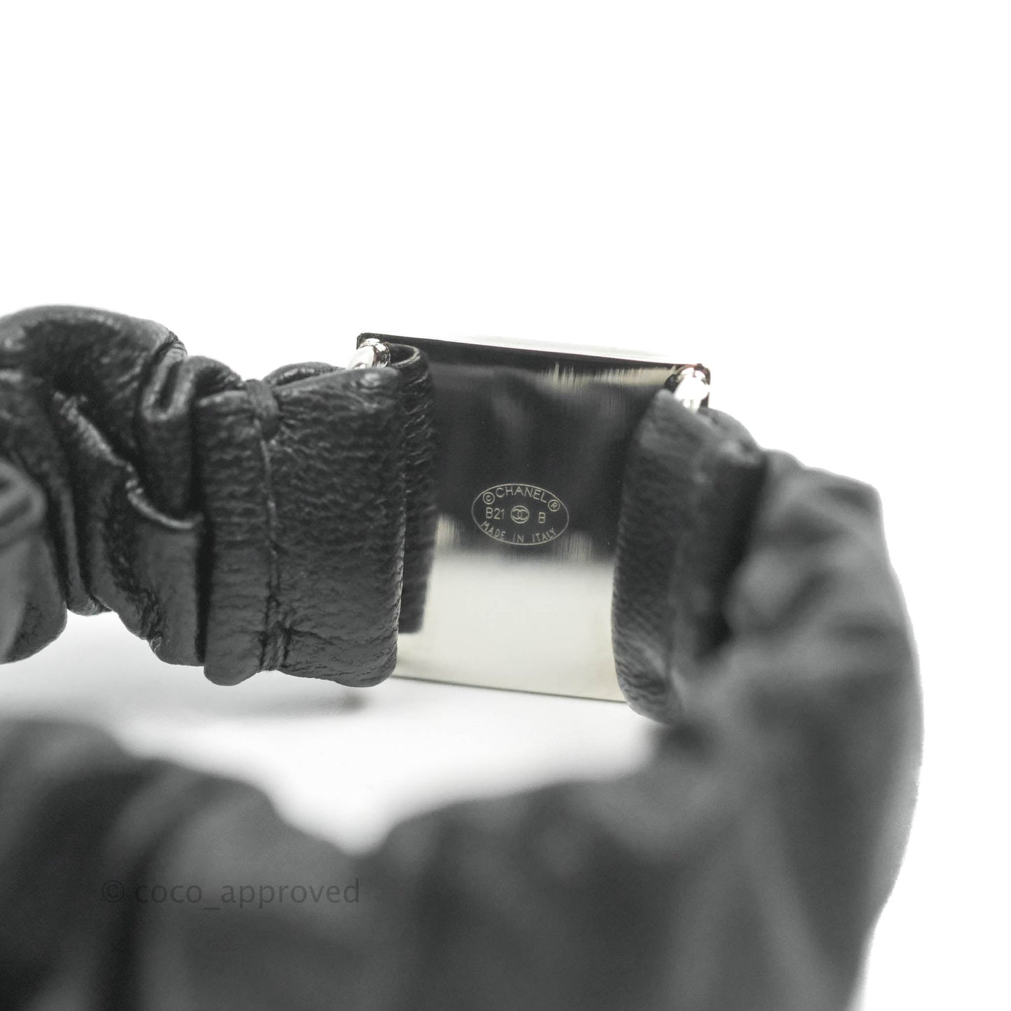 Chanel CC Black Leather Hair Accessory Silver Hardware 21B