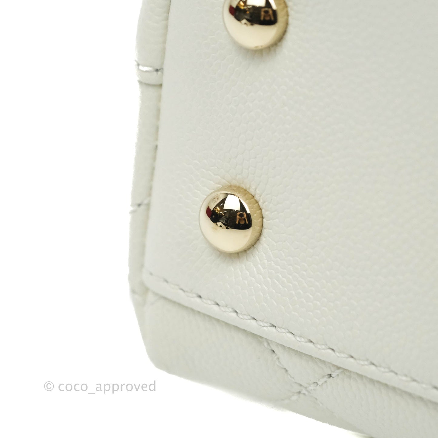 Chanel Small (Mini) Quilted Coco Handle White Caviar Gold Hardware
