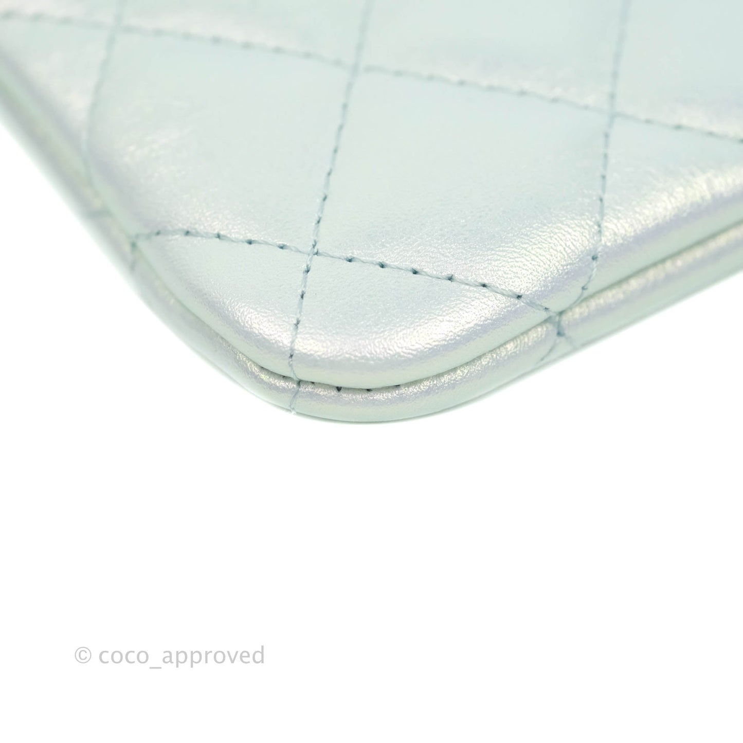 Chanel Mini Quilted O Case Iridescent Light Blue Calfskin Silver Hardware