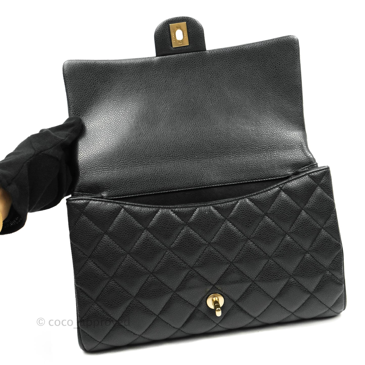 Chanel Quilted Clutch with Chain Caviar Iridescent Black Gold Hardware