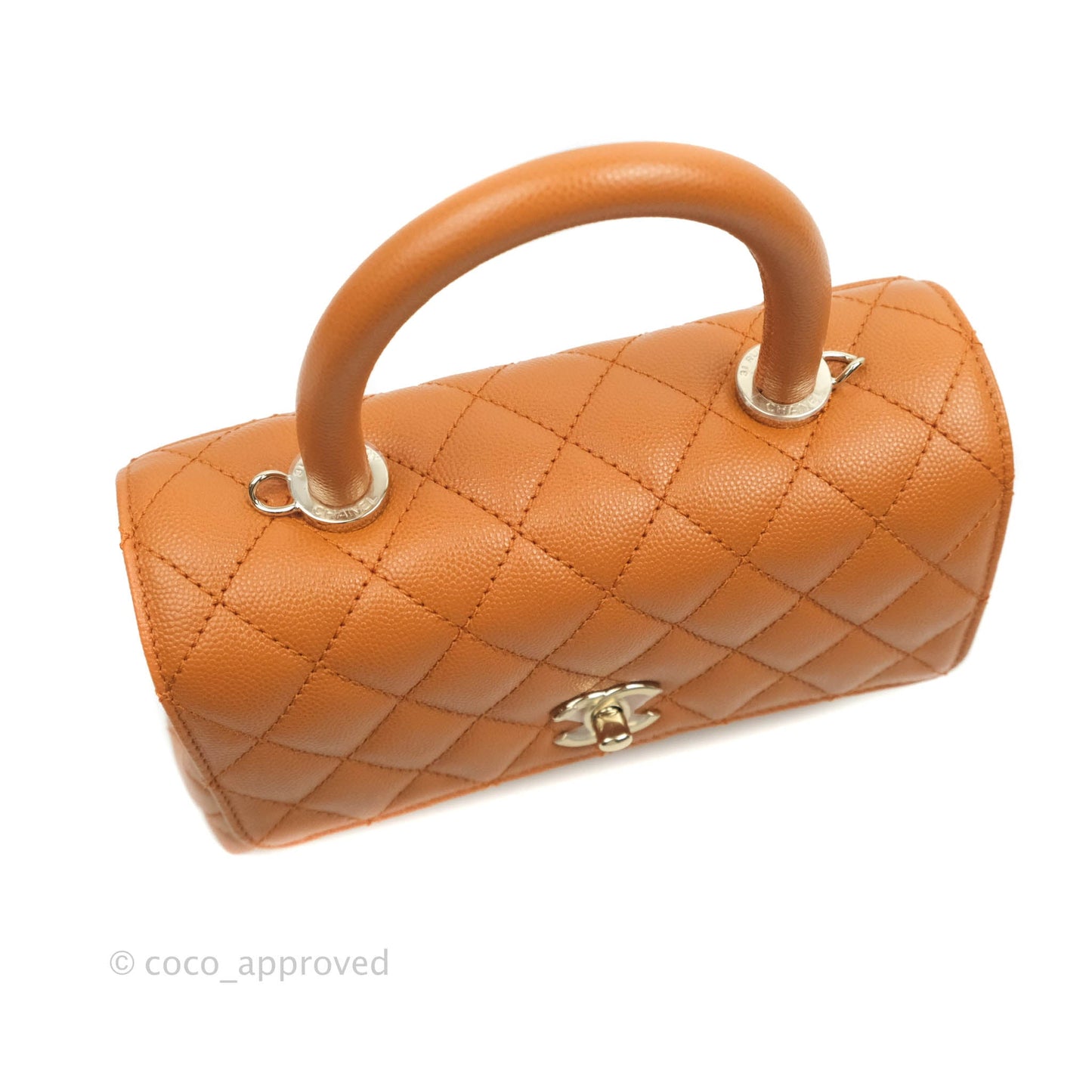 Chanel Small (Mini) Coco Handle Quilted Caramel Brown Caviar Gold Hardware 21A