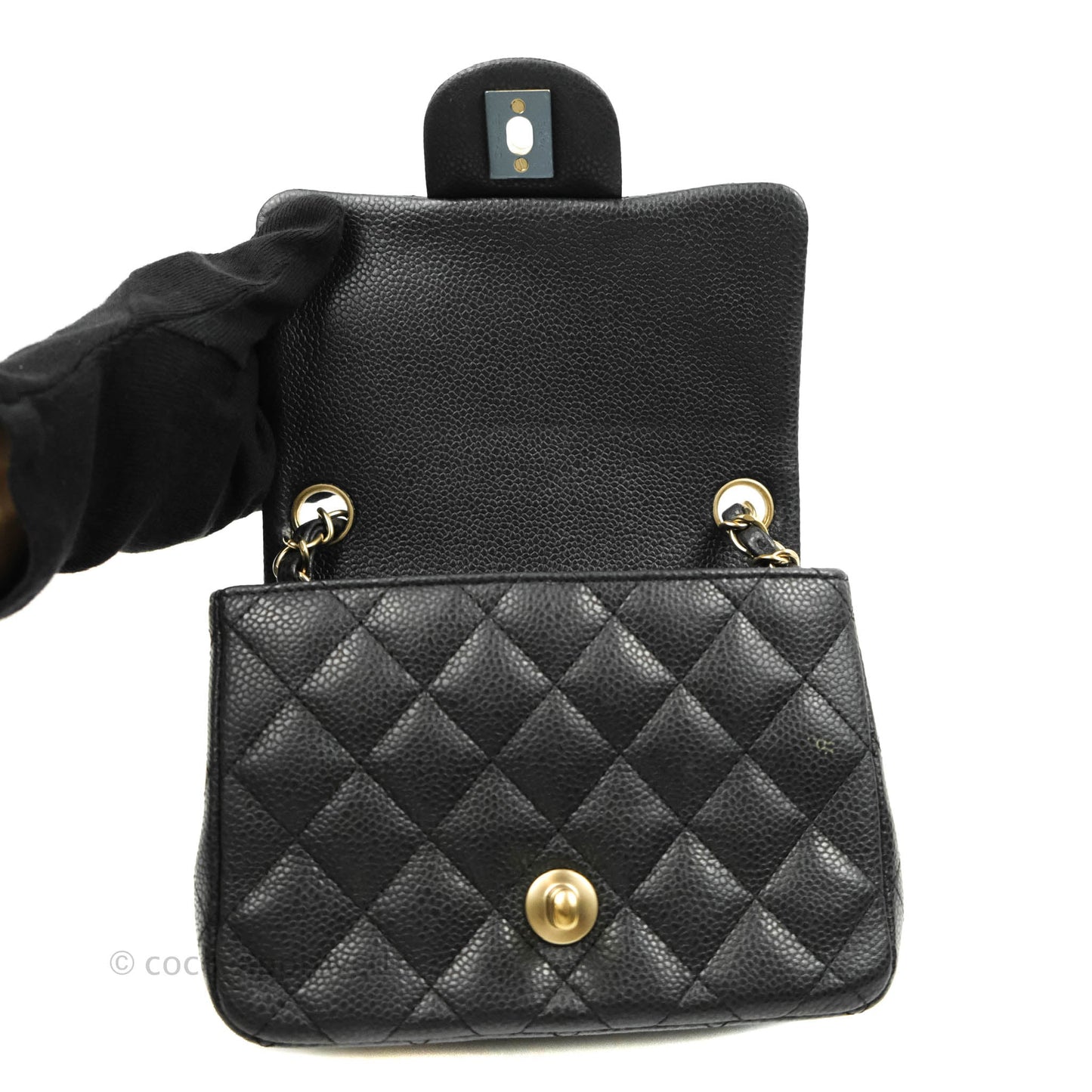 Chanel Quilted Mini Square Iridescent Black Caviar Matte Gold Hardware