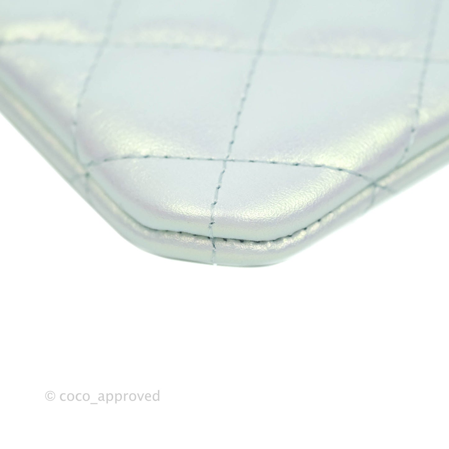 Chanel Mini Quilted O Case Iridescent Light Blue Calfskin Silver Hardware