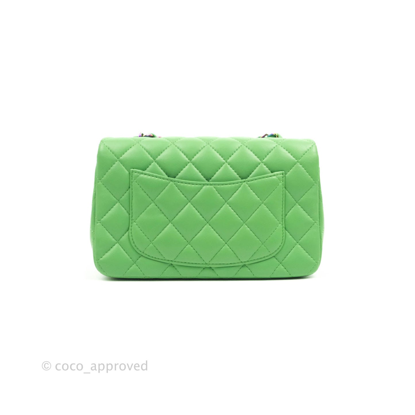 Chanel Mini Rectangular Green Lambskin Rainbow Hardware