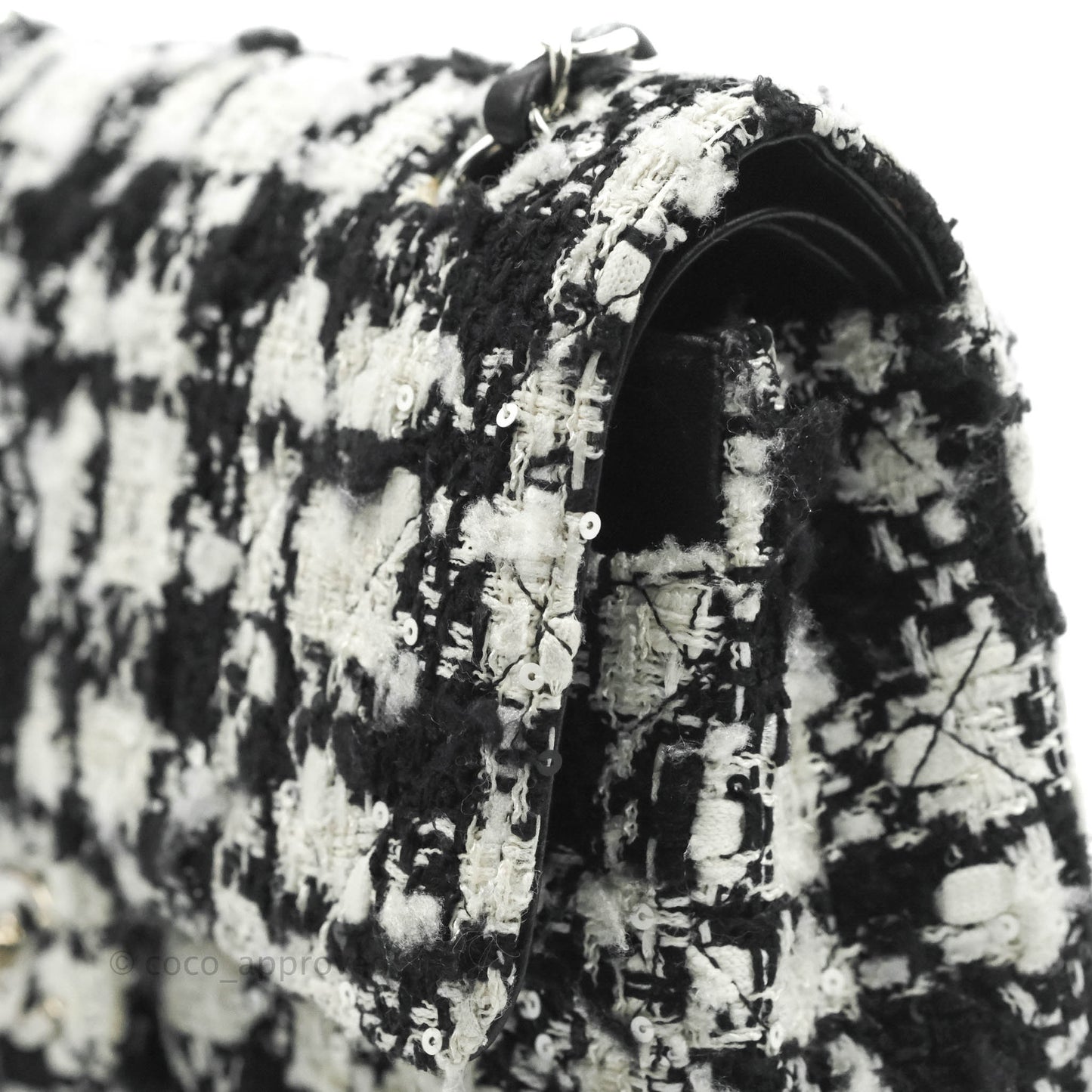 Chanel Quilted M/L Medium Double Flap Black White Tweed Silver Hardware