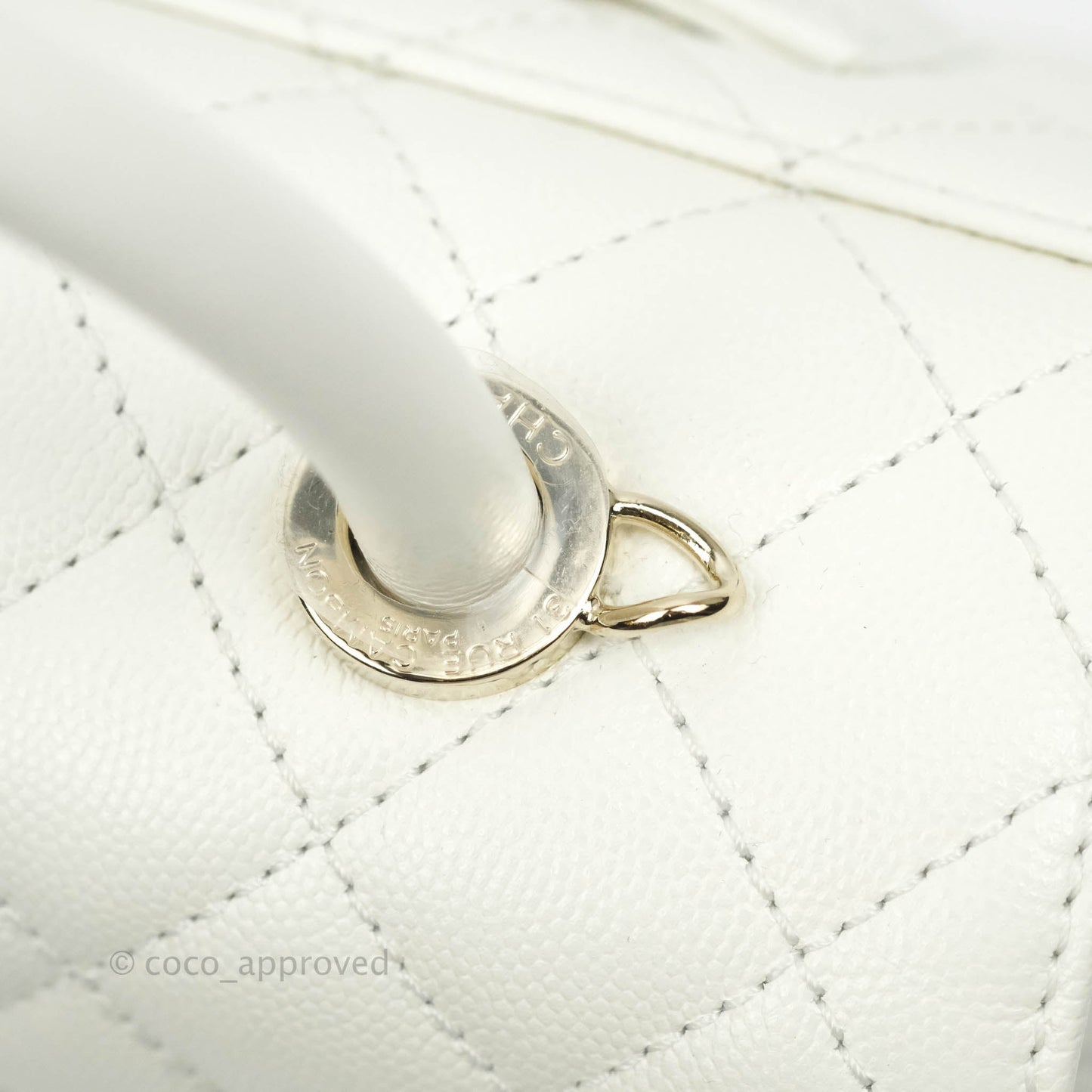 Chanel Small (Mini) Quilted Coco Handle White Caviar Gold Hardware