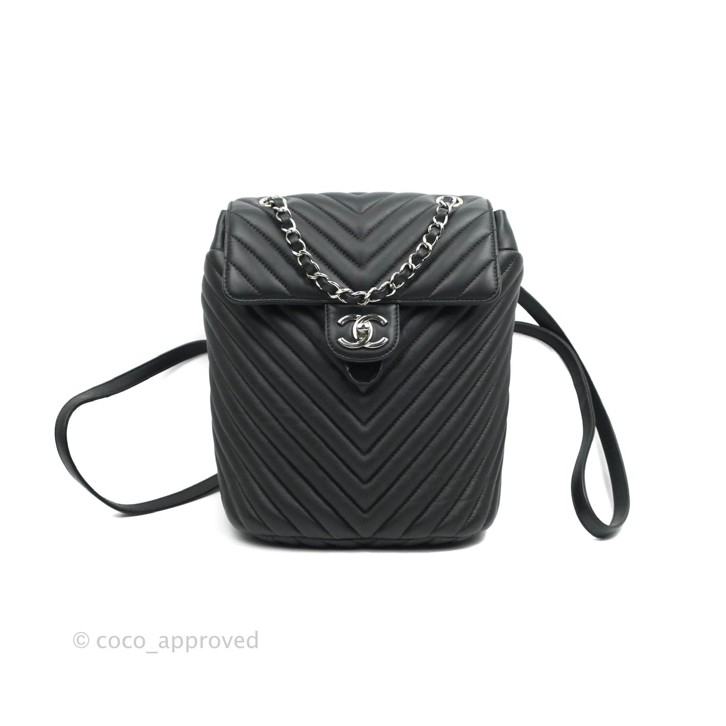Chanel Small Chevron Urban Spirit Backpack Black Calfskin Silver Hardware