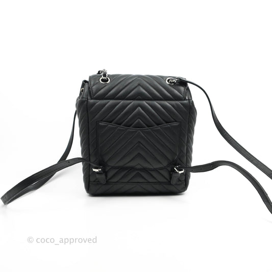 Chanel Small Chevron Urban Spirit Backpack Black Calfskin Silver Hardware