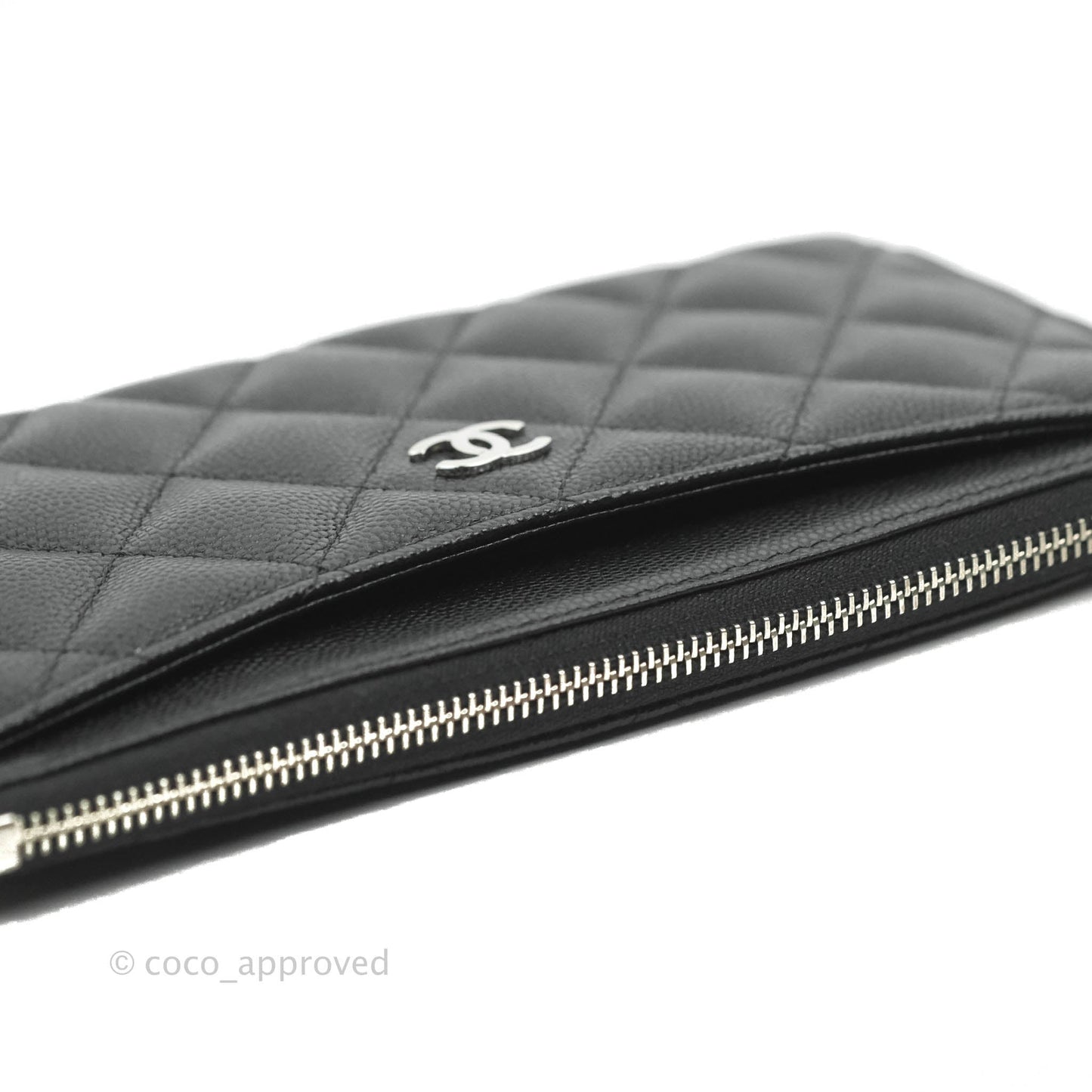 Chanel O Case Phone Case Pouch Card Holder Black Caviar Silver Hardware