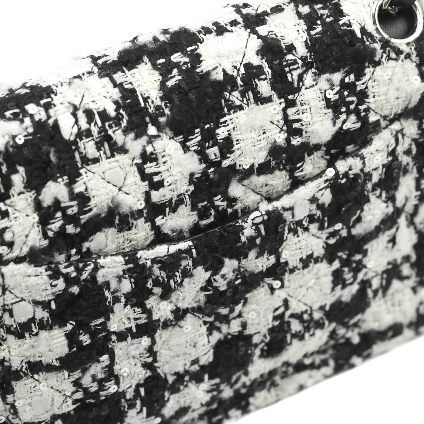 Chanel Quilted M/L Medium Double Flap Black White Tweed Silver Hardware