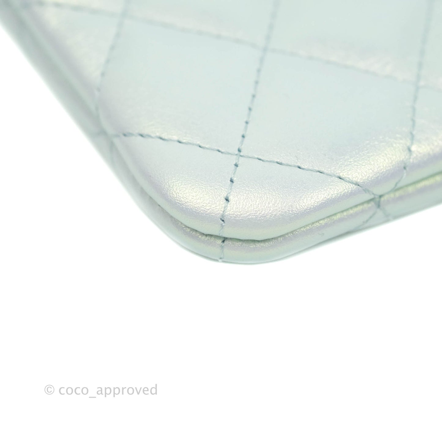 Chanel Mini Quilted O Case Iridescent Light Blue Calfskin Silver Hardware