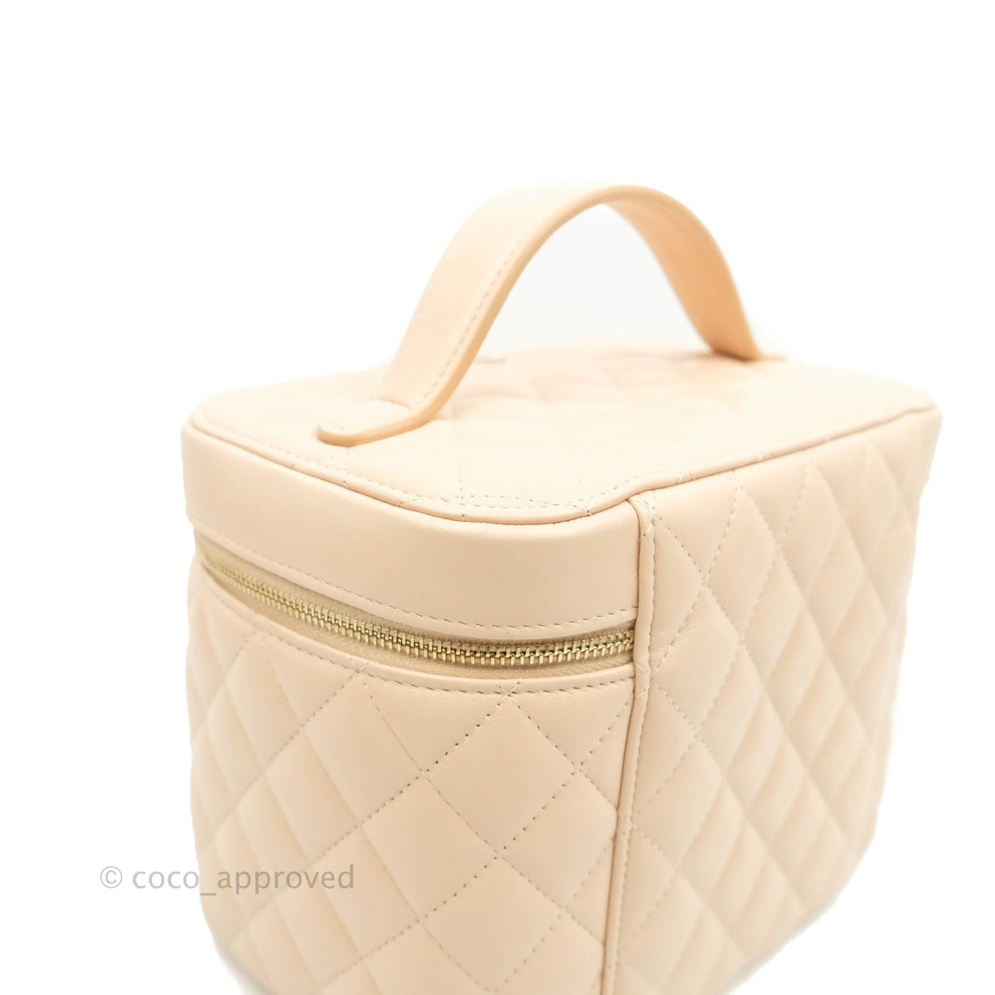 Chanel Classic Vanity Pouch with Handle Light Beige Lambskin Gold Hardware