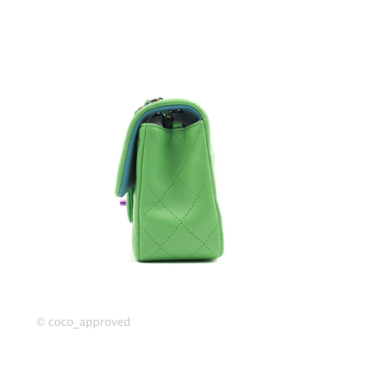 Chanel Mini Rectangular Green Lambskin Rainbow Hardware