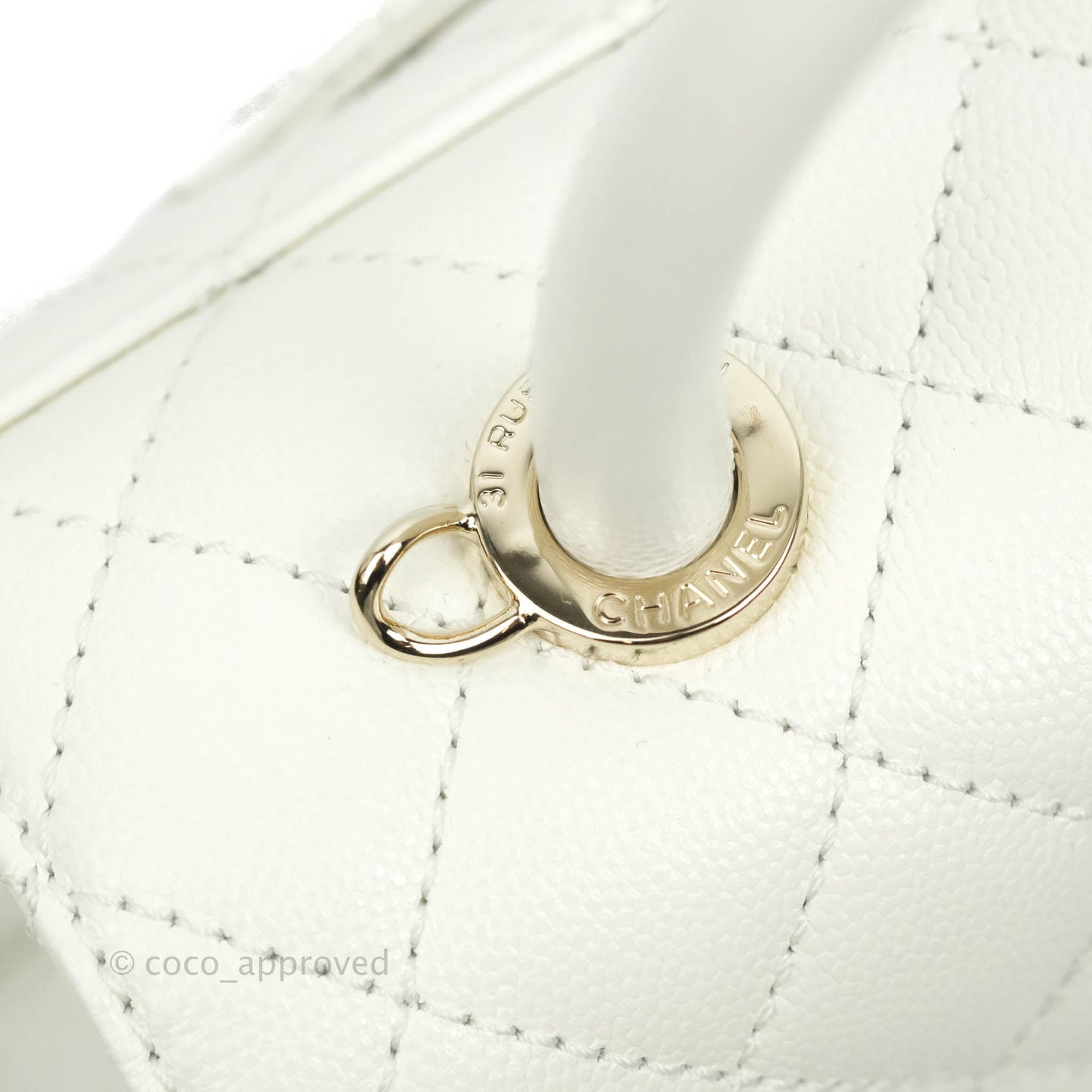 Chanel Small (Mini) Quilted Coco Handle White Caviar Gold Hardware