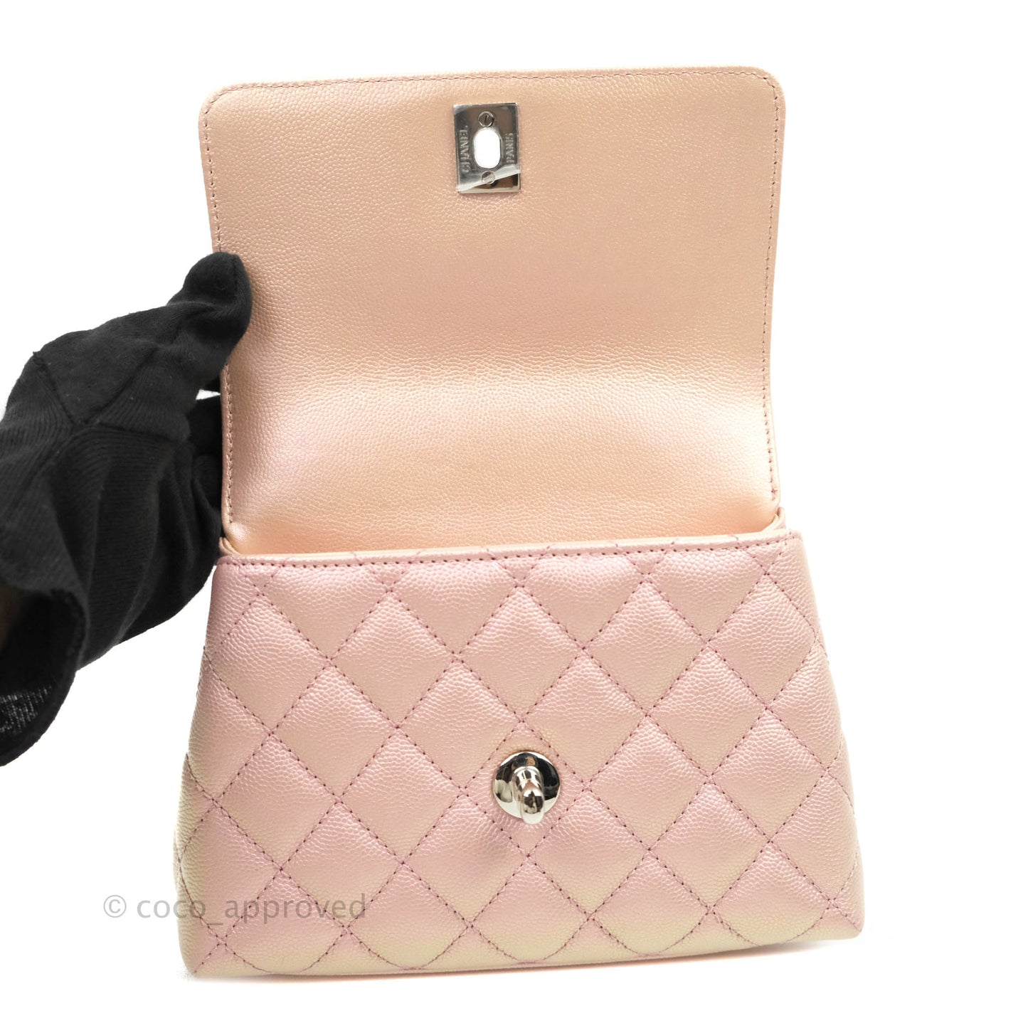 Chanel Mini Coco Handle Iridescent Pink Caviar Rainbow Hardware