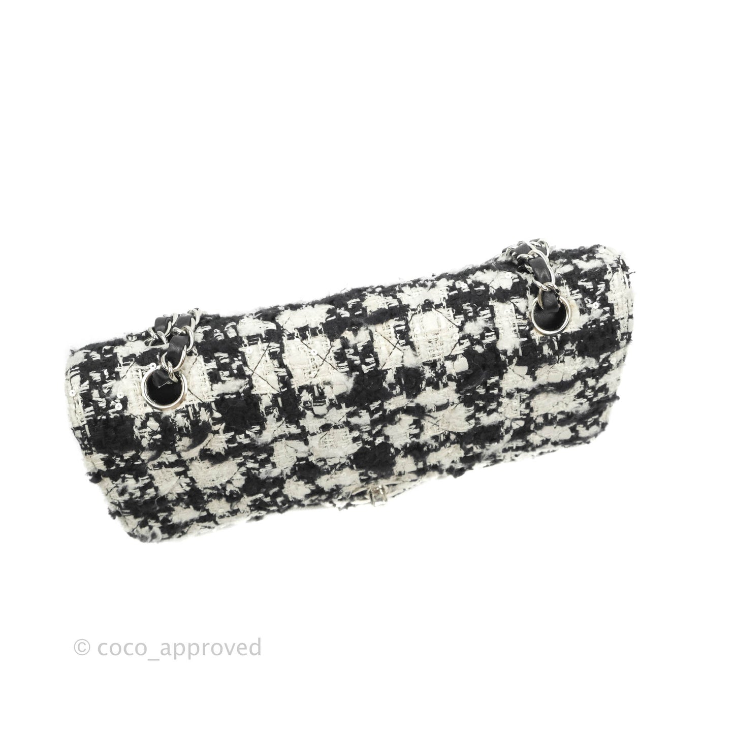 Chanel Quilted M/L Medium Double Flap Black White Tweed Silver Hardware