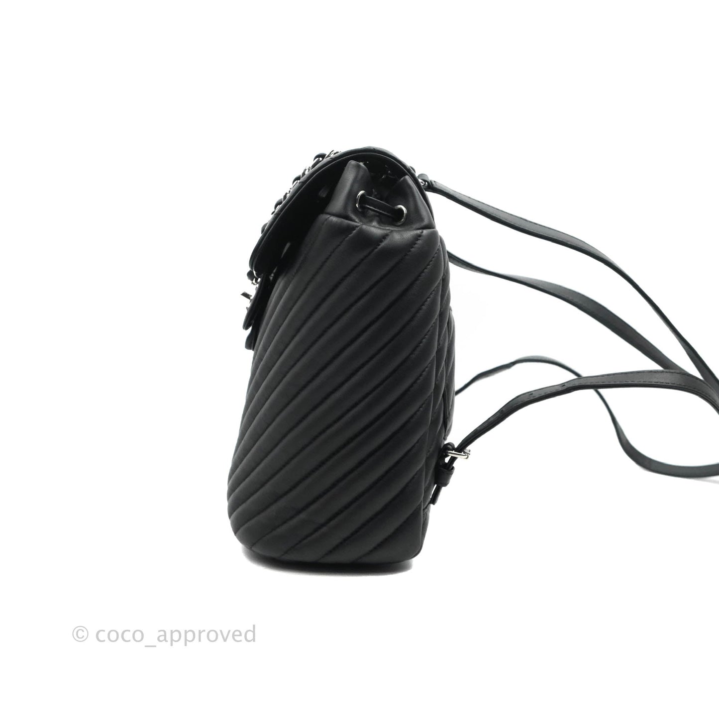 Chanel Small Chevron Urban Spirit Backpack Black Calfskin Silver Hardware