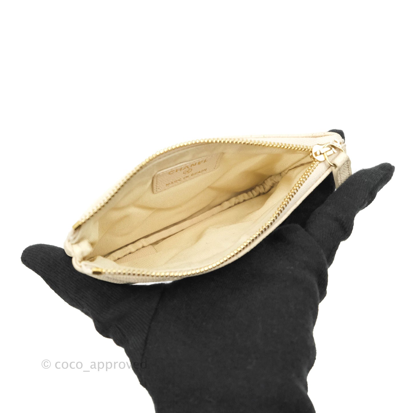 Chanel Mini Quilted O Case Ivory Caviar Gold Hardware