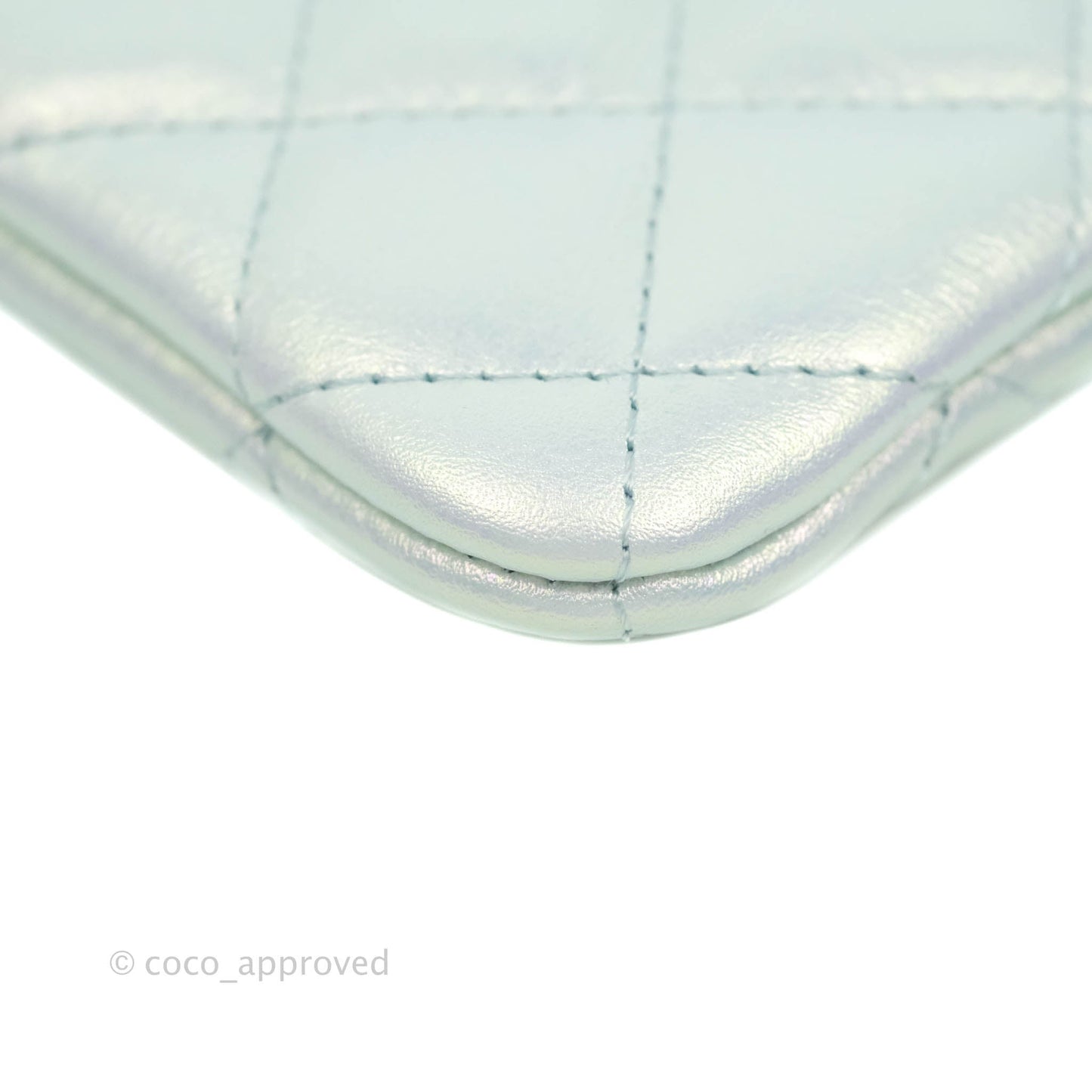 Chanel Mini Quilted O Case Iridescent Light Blue Calfskin Silver Hardware