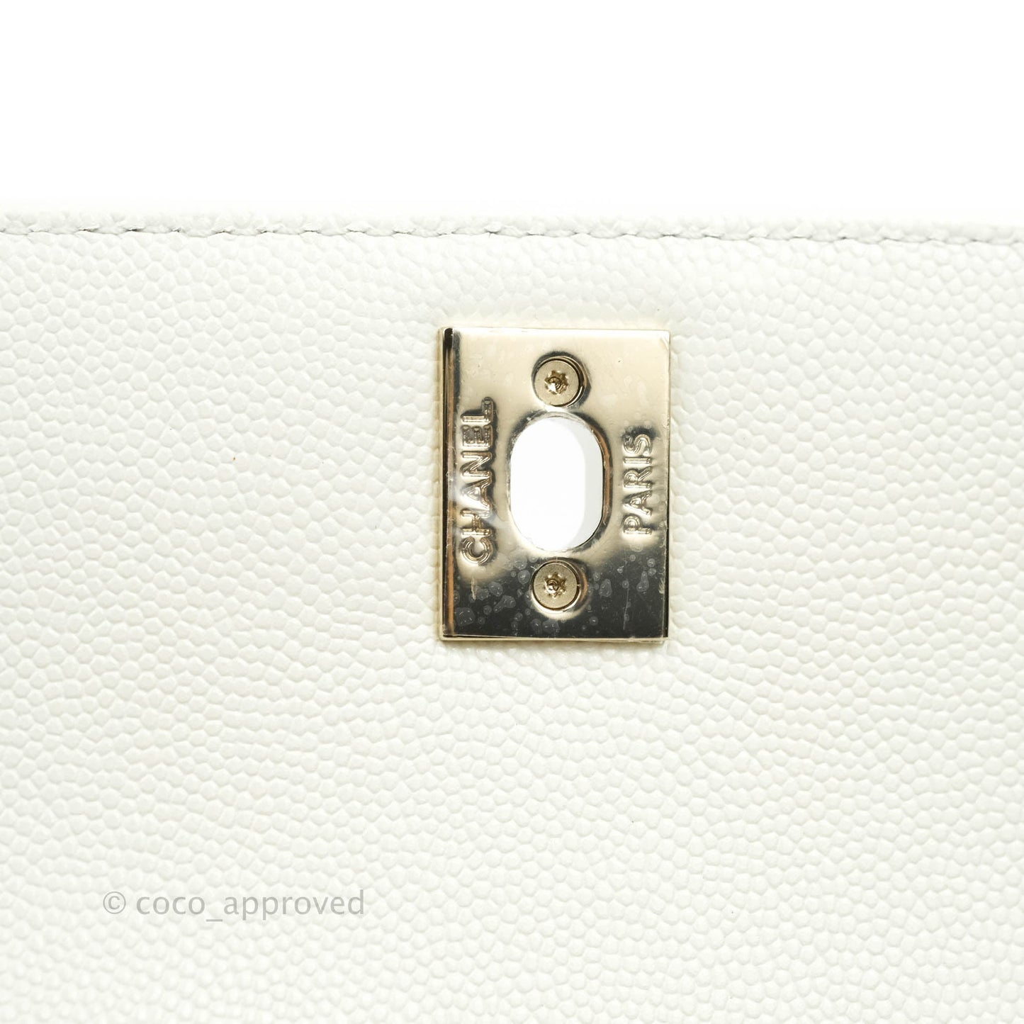 Chanel Small (Mini) Quilted Coco Handle White Caviar Gold Hardware
