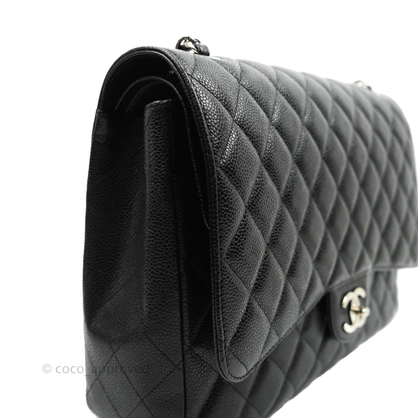 Chanel Quilted Maxi Double Flap Black Caviar Silver Hardware