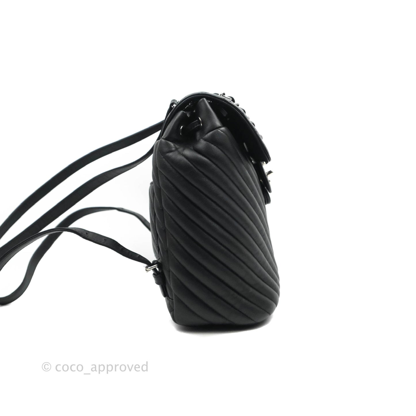 Chanel Small Chevron Urban Spirit Backpack Black Calfskin Silver Hardware