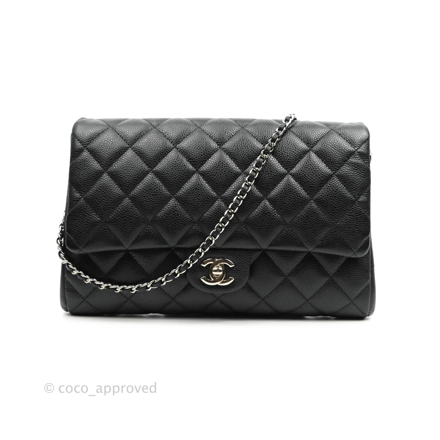 Chanel Quilted Clutch with Chain Caviar Black Silver Hardware