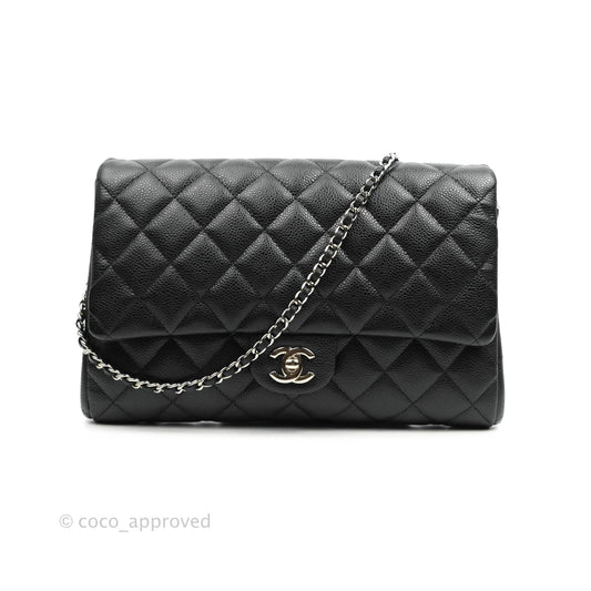 Chanel Quilted Clutch with Chain Caviar Black Silver Hardware