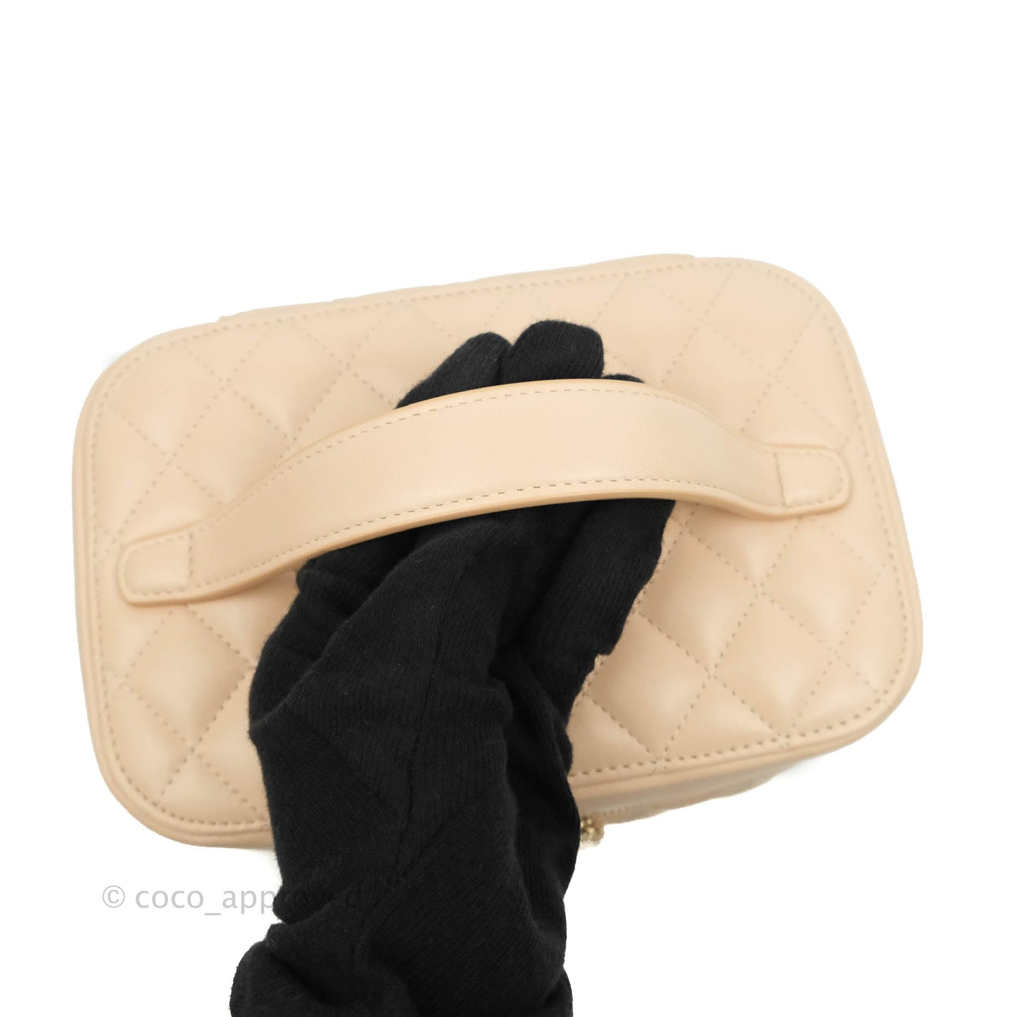 Chanel Classic Vanity Pouch with Handle Light Beige Lambskin Gold Hardware
