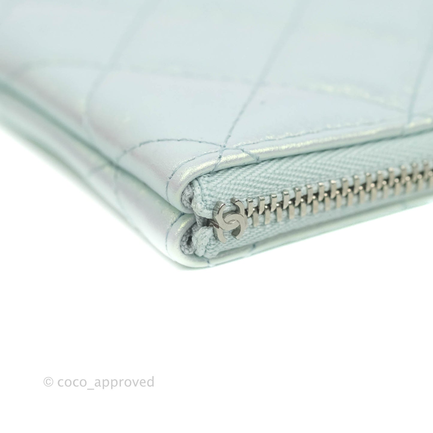 Chanel Mini Quilted O Case Iridescent Light Blue Calfskin Silver Hardware