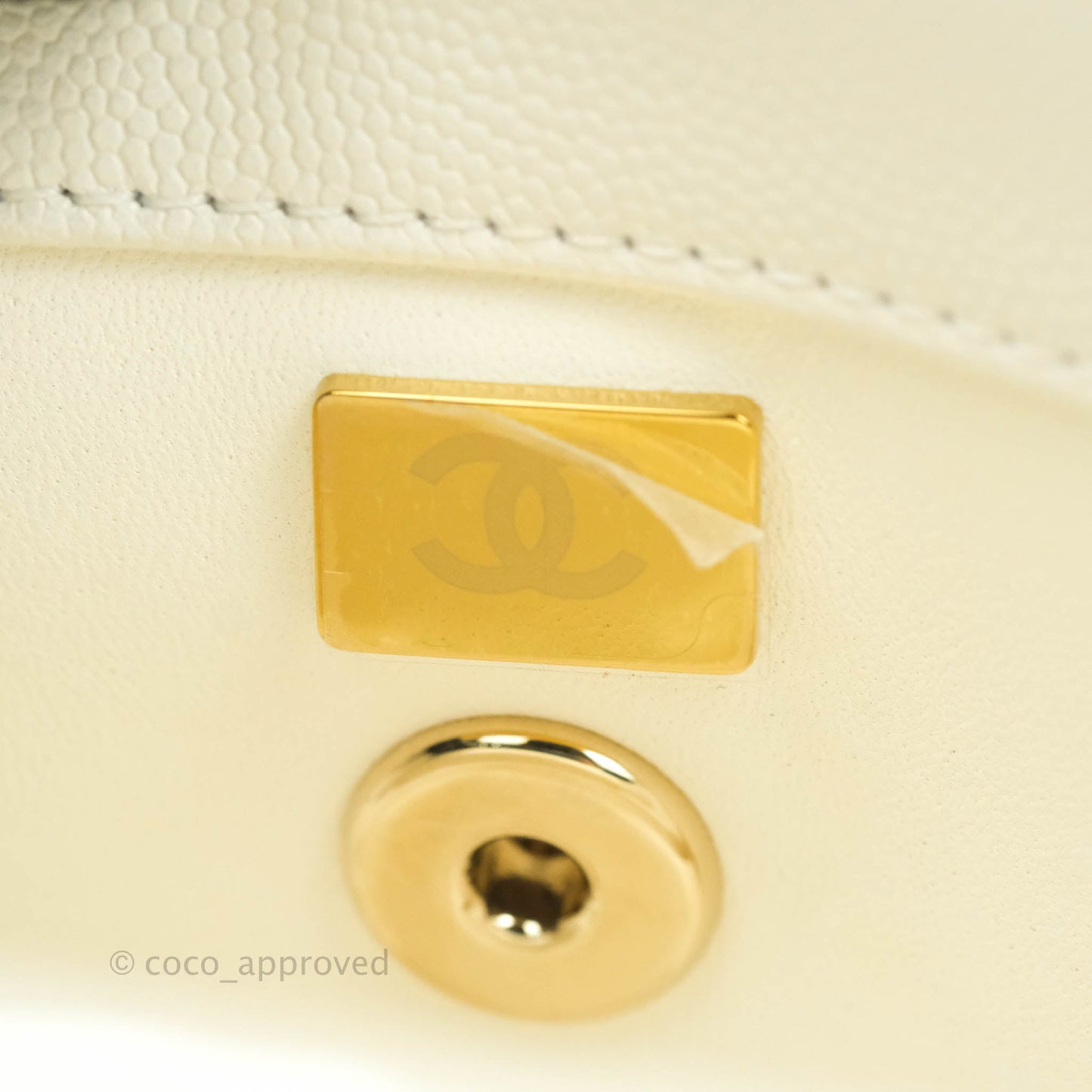 Chanel Small (Mini) Quilted Coco Handle White Caviar Gold Hardware
