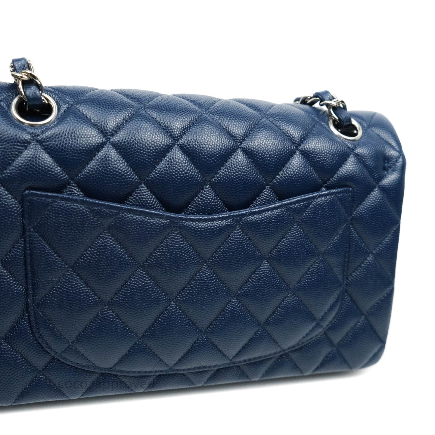 Chanel Classic Small S/M Flap Dark Blue Caviar Silver Hardware 17B