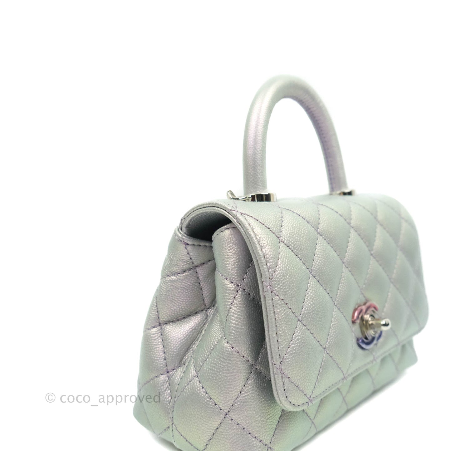 Chanel Extra Mini Coco Handle Quilted Iridescent Lilac Caviar Rainbow Hardware