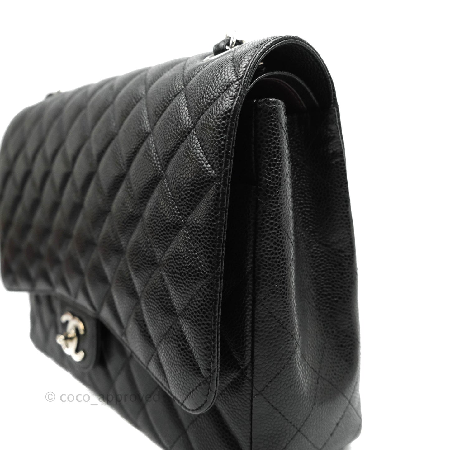 Chanel Quilted Maxi Double Flap Black Caviar Silver Hardware