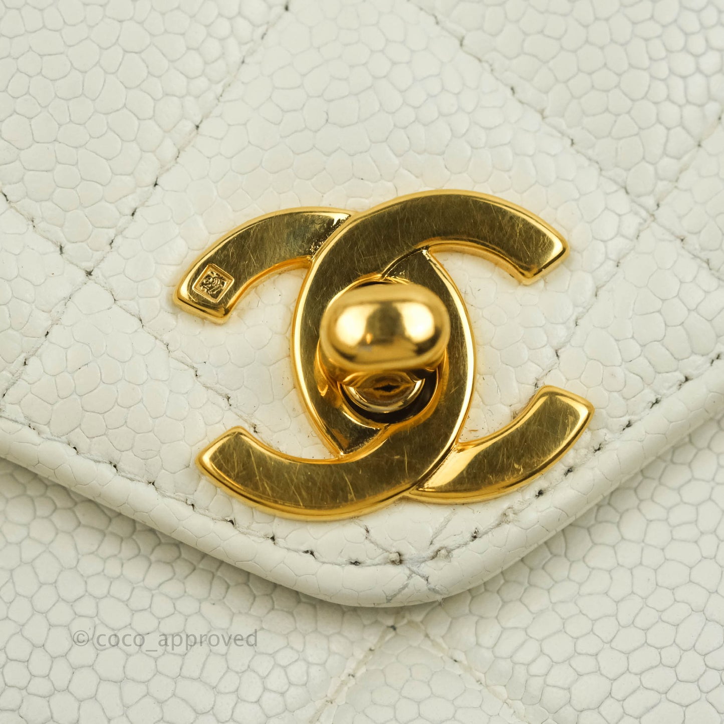 Chanel Vintage Quilted Flap Bag White Caviar 24K Gold Hardware