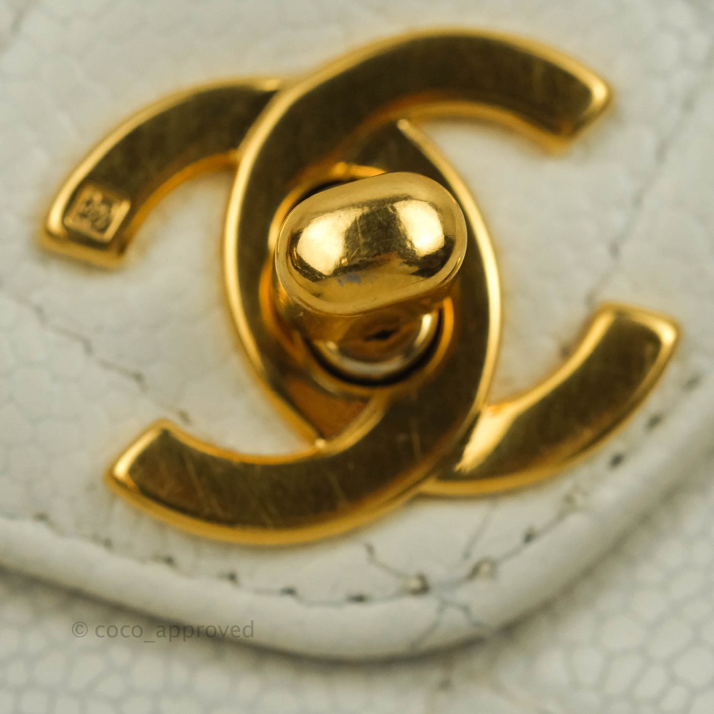 Chanel Vintage Quilted Flap Bag White Caviar 24K Gold Hardware