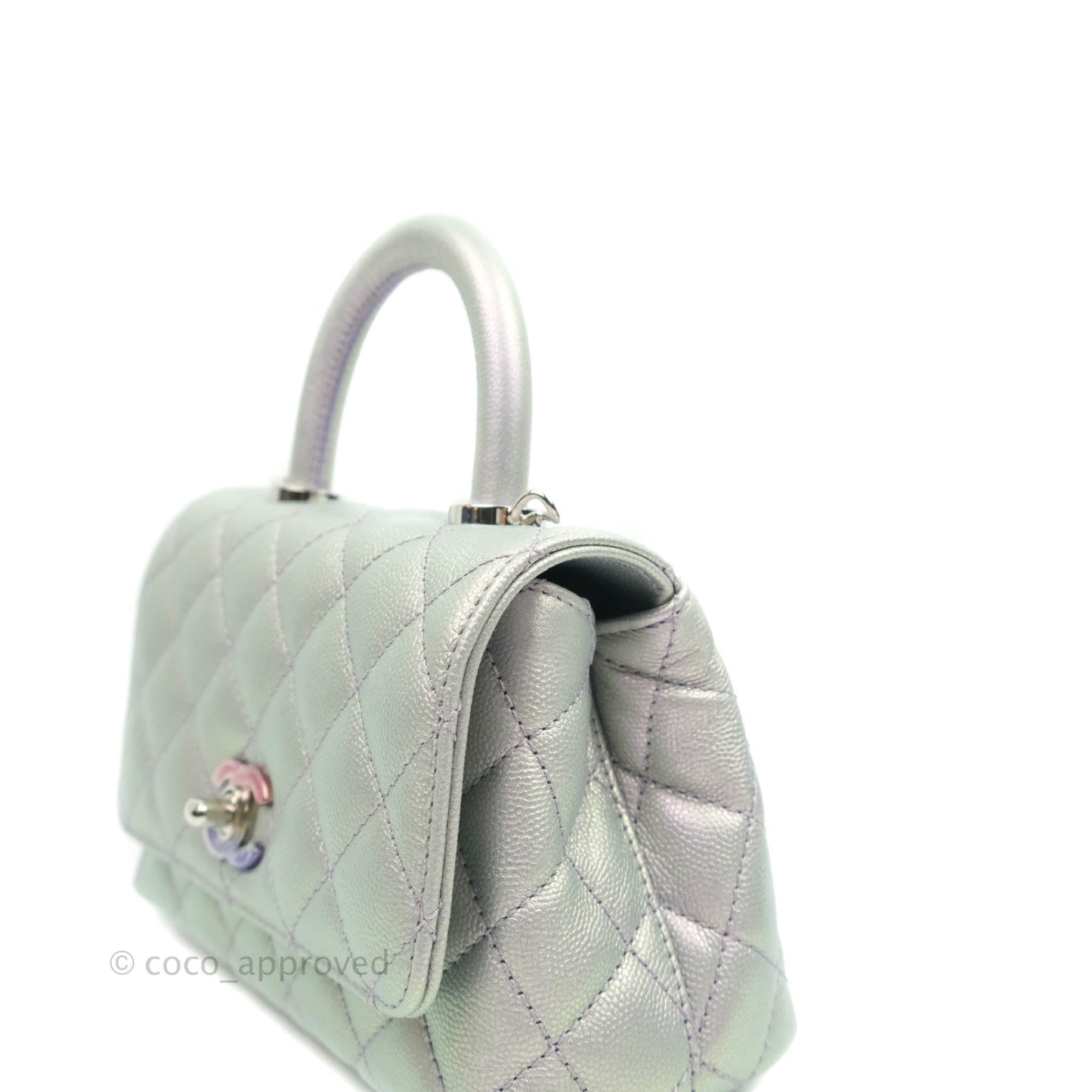 Chanel Extra Mini Coco Handle Quilted Iridescent Lilac Caviar Rainbow Hardware