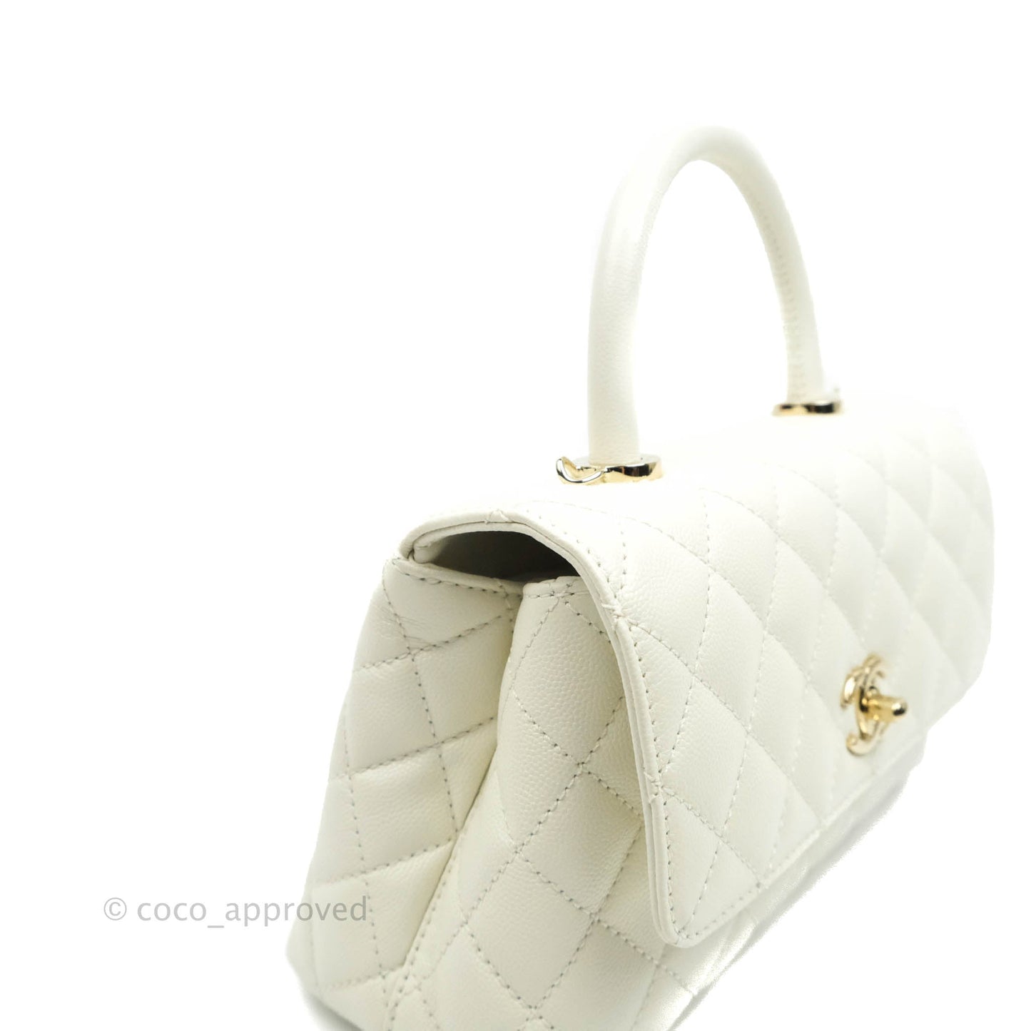Chanel Small (Mini) Quilted Coco Handle White Caviar Gold Hardware