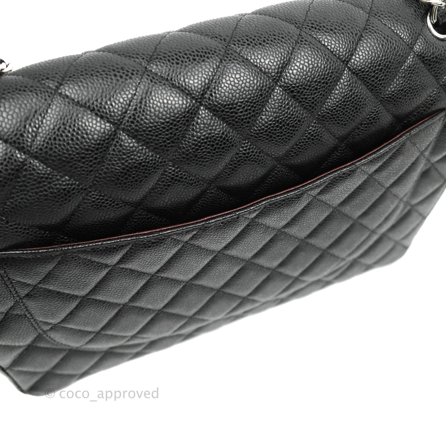 Chanel Quilted Maxi Double Flap Black Caviar Silver Hardware